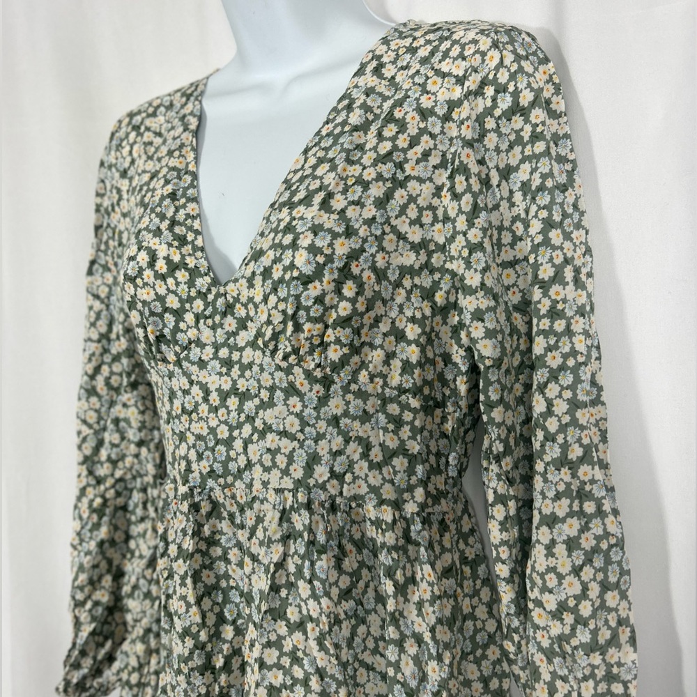 Zaful tiny flower V-neck long sleeve mini dress S - Picture 3 of 11